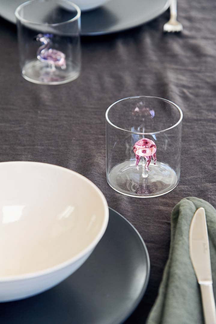 BICCHIERE IN VETRO BOROSILICATO CON SOGGETTI MISTI IN VETRO COLORATO ALL’INTERNO - WD LIFE STYLE